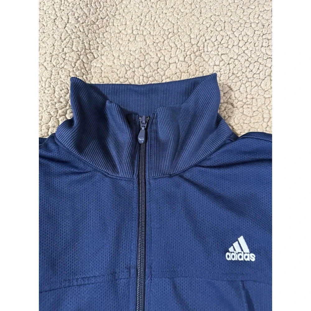 Adidas Mens Navy Blue Three Stripe Full Zip Mesh Track Jacket Mock Neck XL